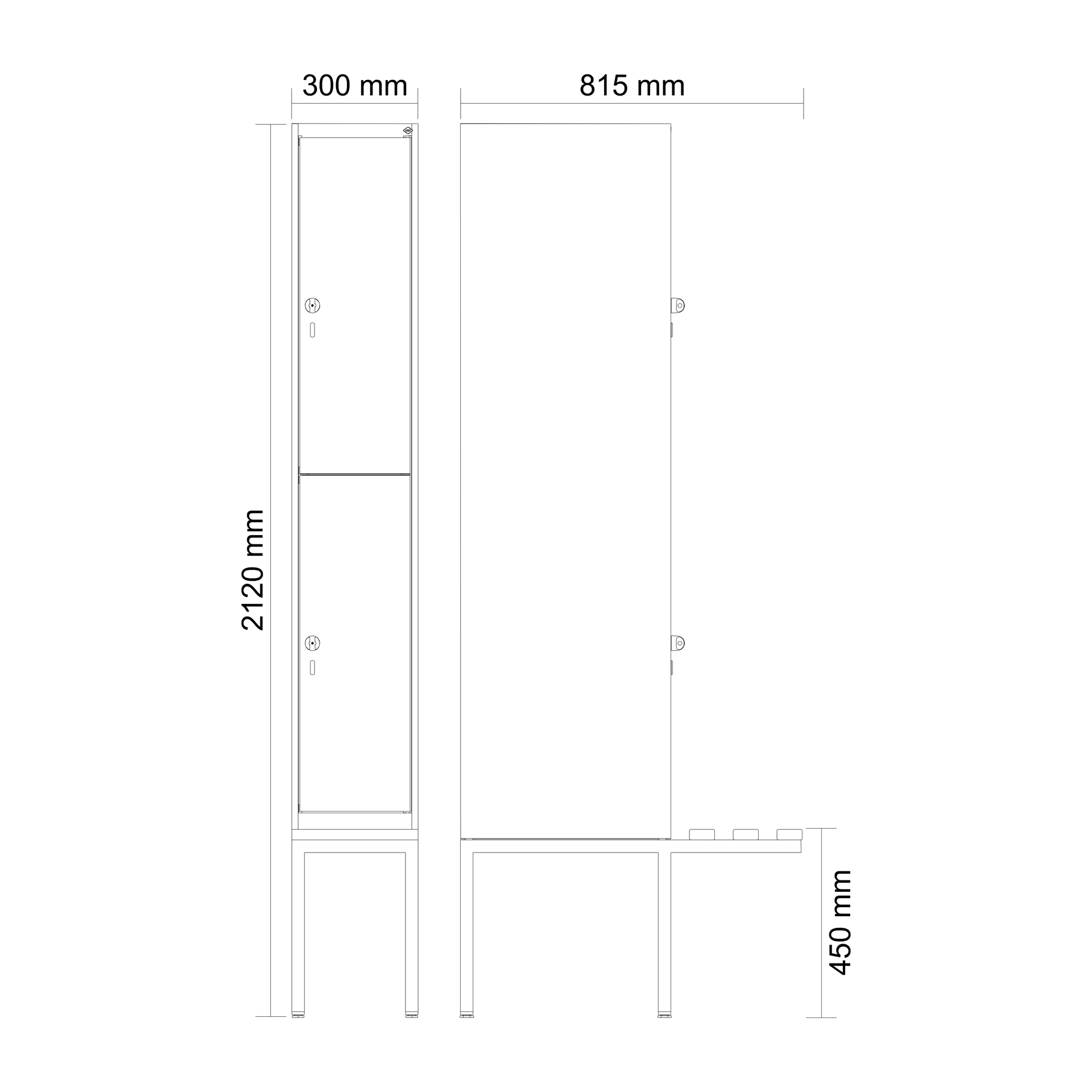 C+P Doppelst�ckiger Spind Evolo PLUS, 2 F�cher, 2120x300x815mm