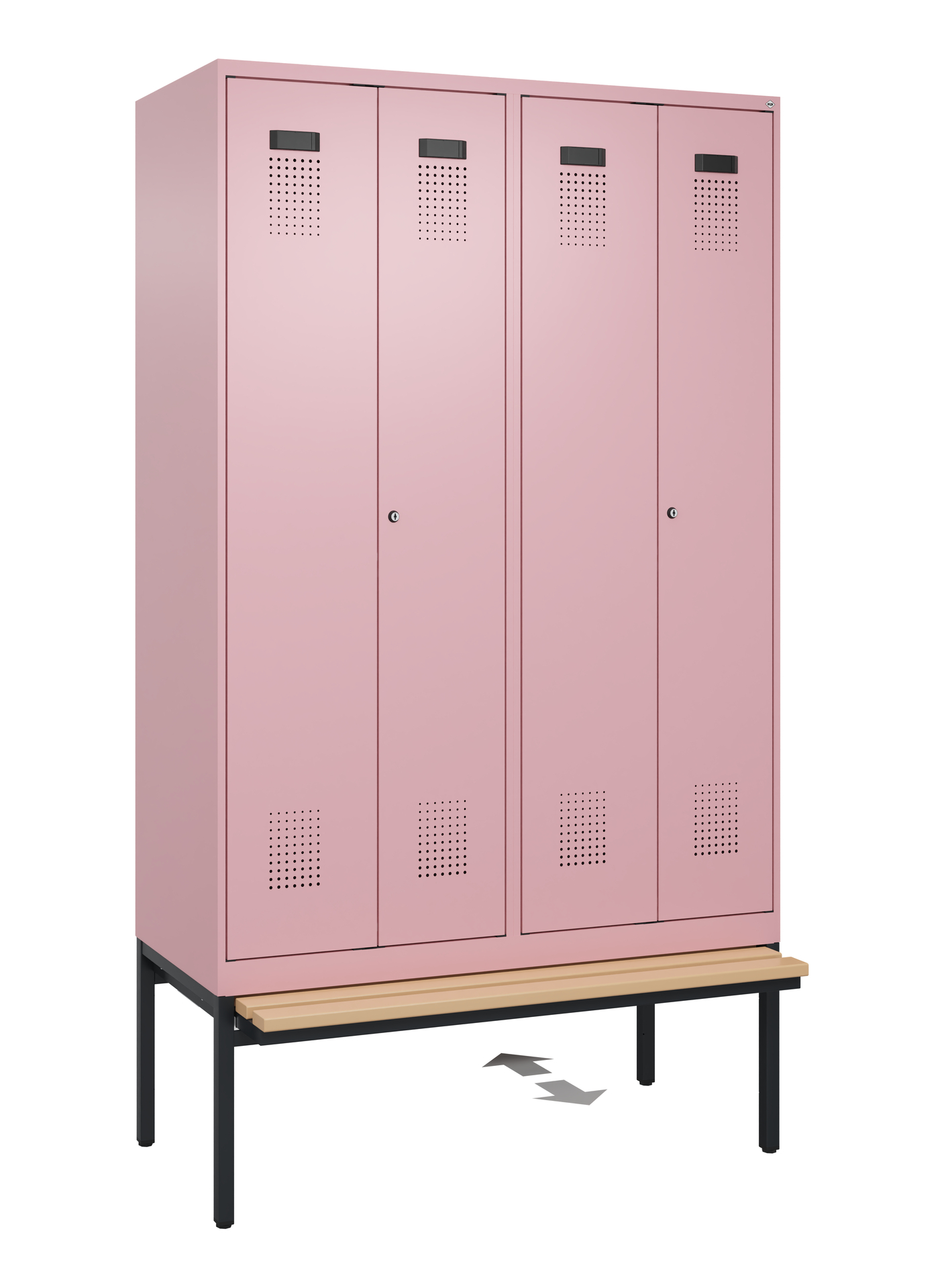 C+P PSA Schwarz-Weiß-Spind Evolo PLUS, Bank, 4 Abteile, 2120x1200x815mm