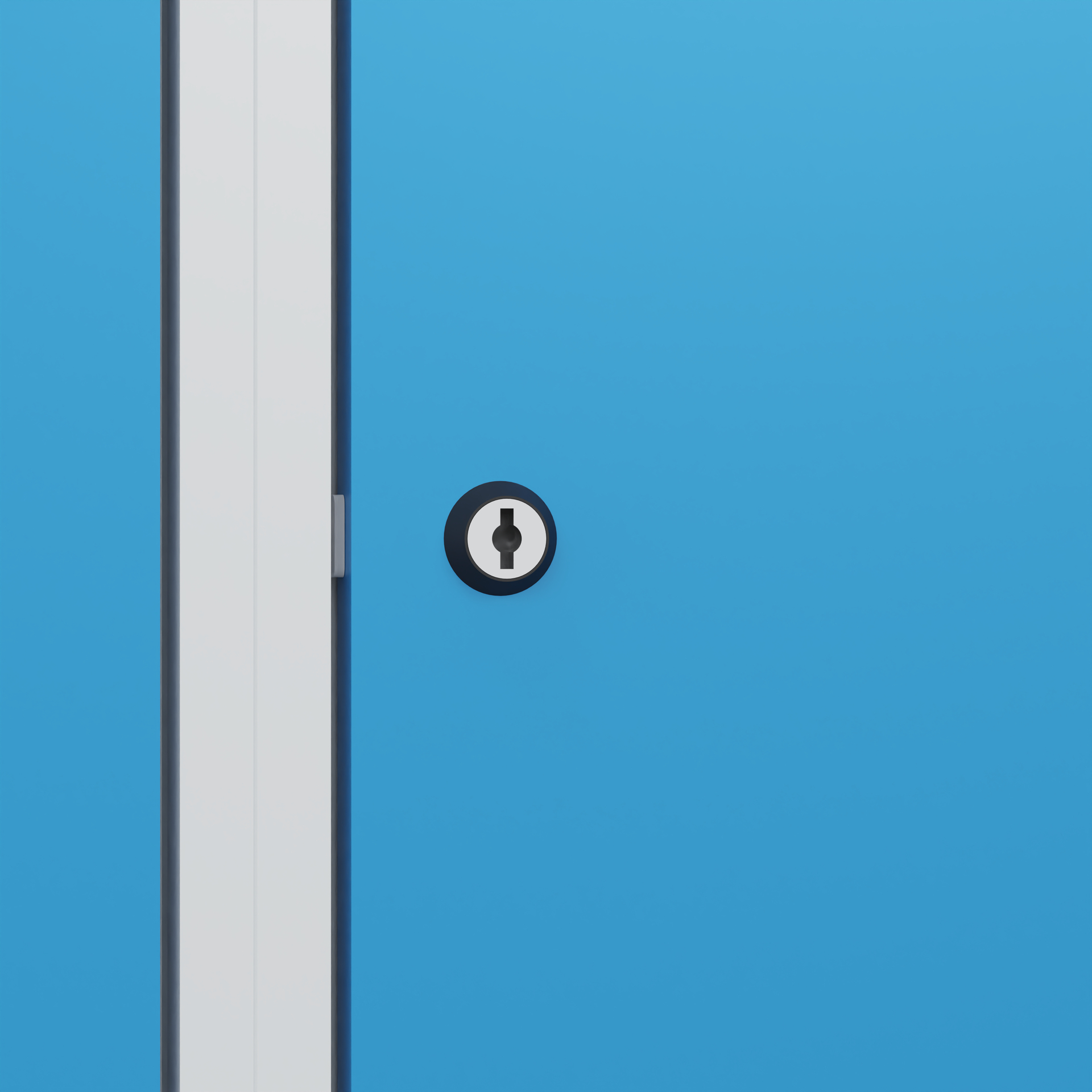 Blaue Tür mit Schlüsselloch an der Seite, symbolisiert Sicherheit.