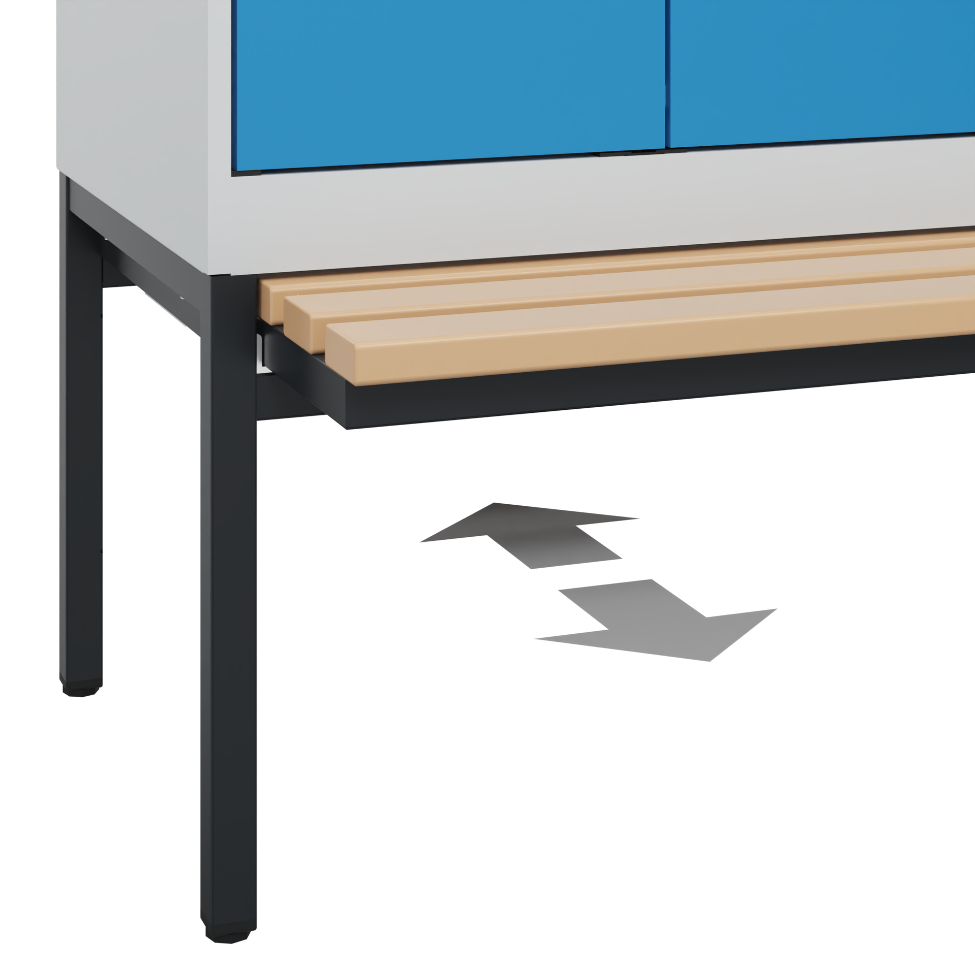 C+P PSA Schwarz-Weiß-Spind Evolo PLUS, Bank, 4 Abteile, 2120x1200x815mm