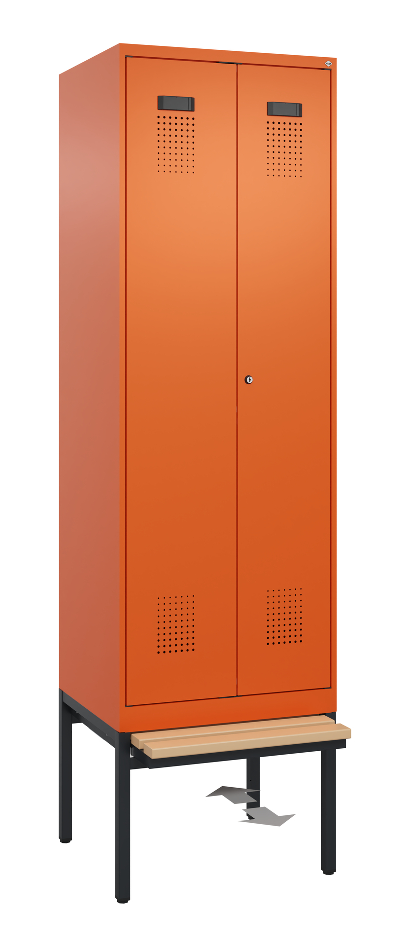C+P PSA Schwarz-Weiß-Spind Evolo PLUS, Bank, 2 Abteile, 2120x600x815mm