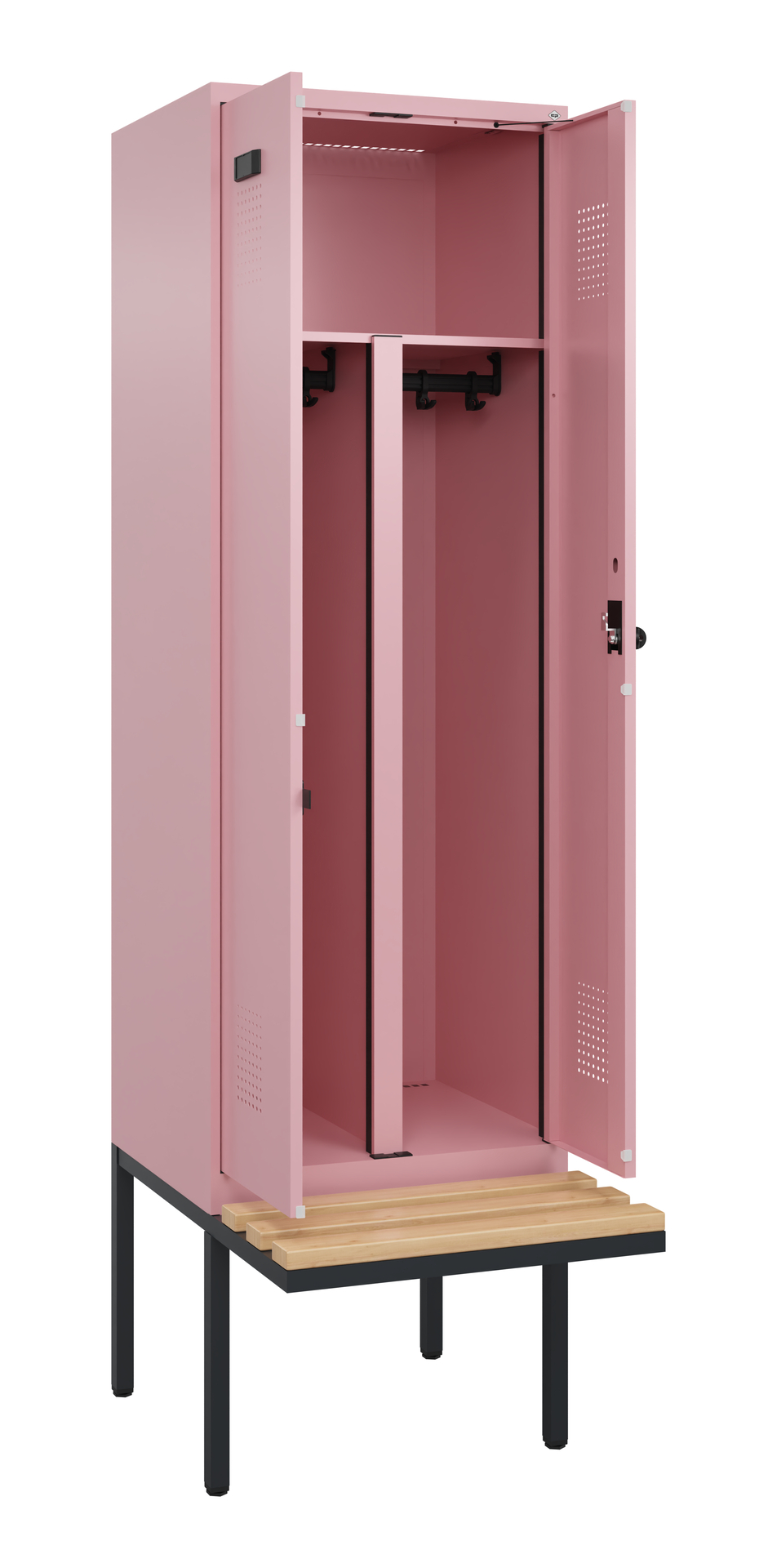 C+P Armoire PSA avec cloison pour vêtements propres/sales, série Evolo PLUS, avec banc suspendu