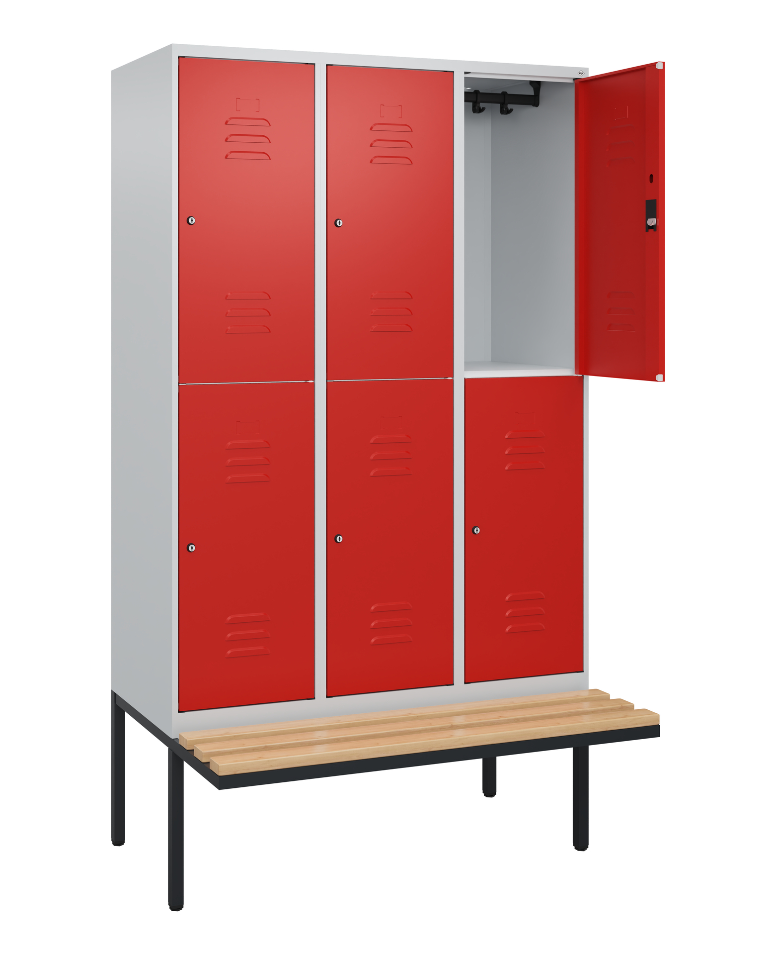 C+P Vestiaire Série Classic PLUS à deux étages, 6 casiers, 2120x1200x815mm, 7035/3020