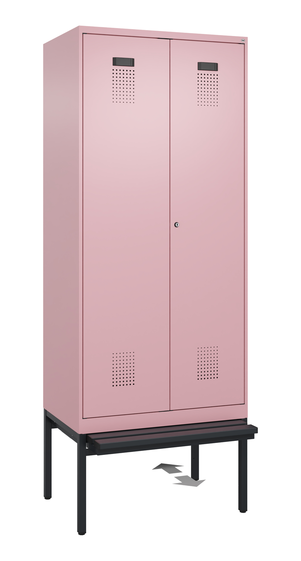 C+P PSA Schwarz-Weiß-Spind Evolo PLUS, Bank, 2 Abteile, 2120x800x815mm