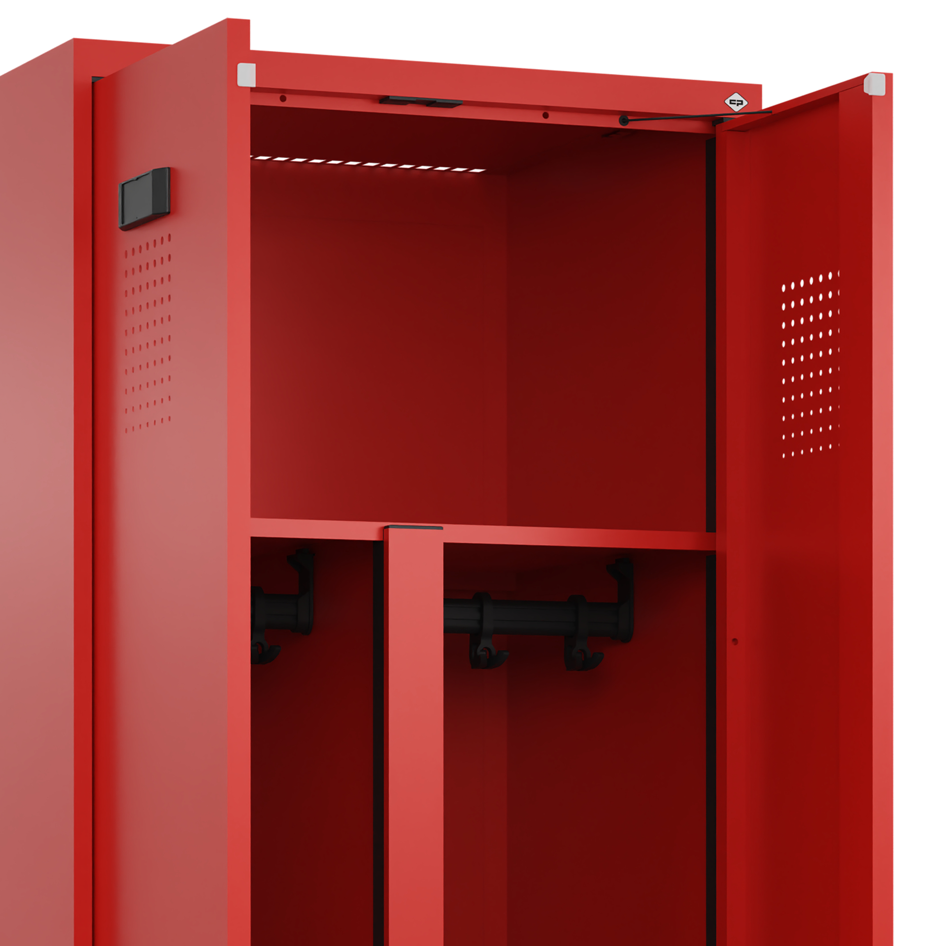 C+P PSA Schwarz-Weiß-Spind Evolo PLUS, Bank, 4 Abteile, 2120x1200x815mm