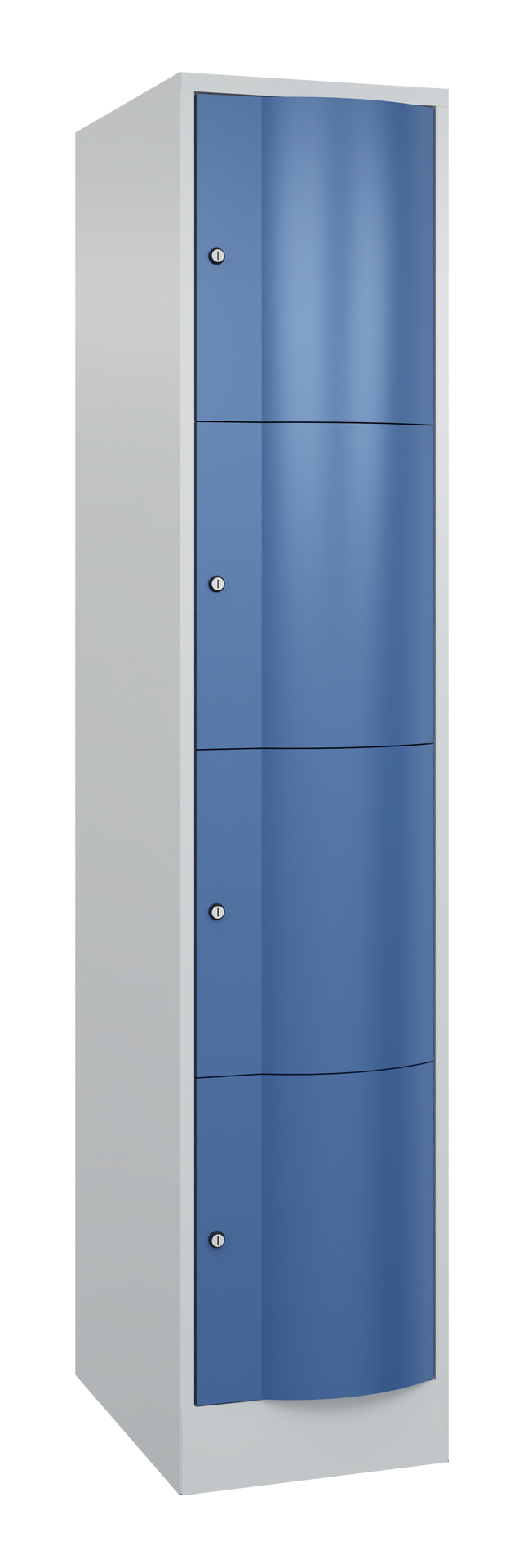 Metallschrank mit blauen Türen steht isoliert.