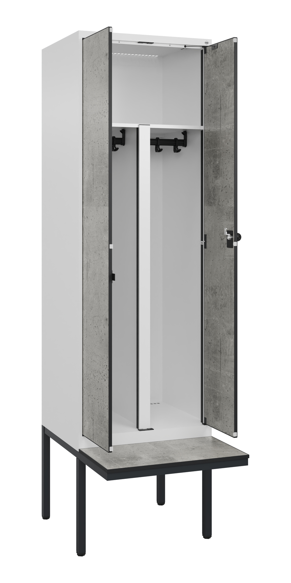 C+P PSA Schwarz-Wei�-Spind Evolo PLUS, Bank, 2 Abteile, 2120x600x815mm