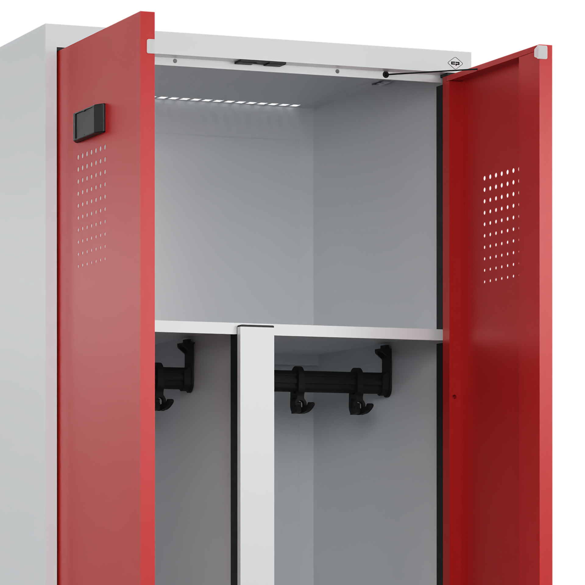 C+P PSA Schwarz-Weiß-Spind Evolo PLUS, Bank, 2 Abteile, 2120x600x815mm