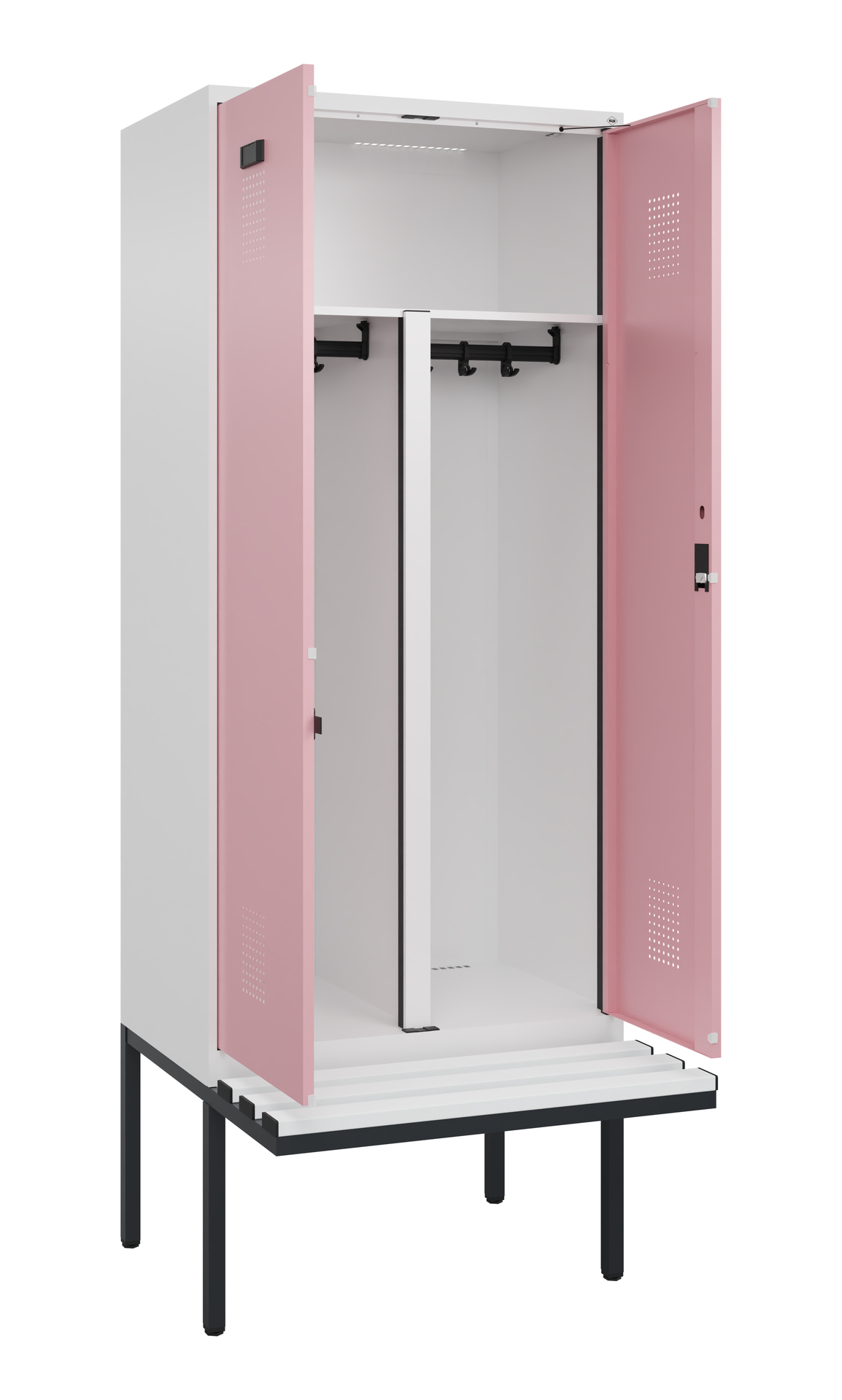 C+P PSA Schwarz-Weiß-Spind Evolo PLUS, Bank, 2 Abteile, 2120x800x815mm