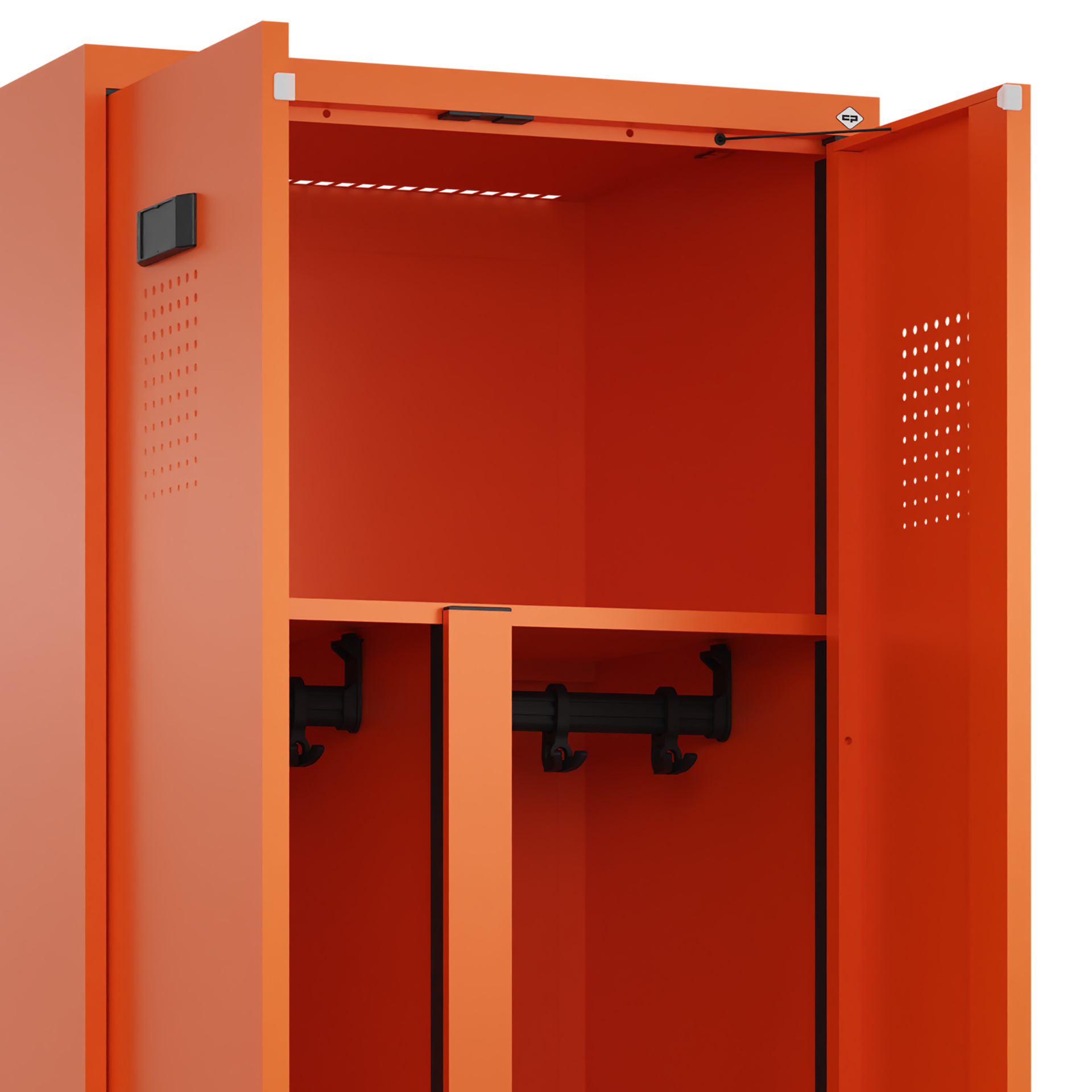 C+P PSA Schwarz-Weiß-Spind Evolo PLUS, Bank, 2 Abteile, 2120x800x815mm