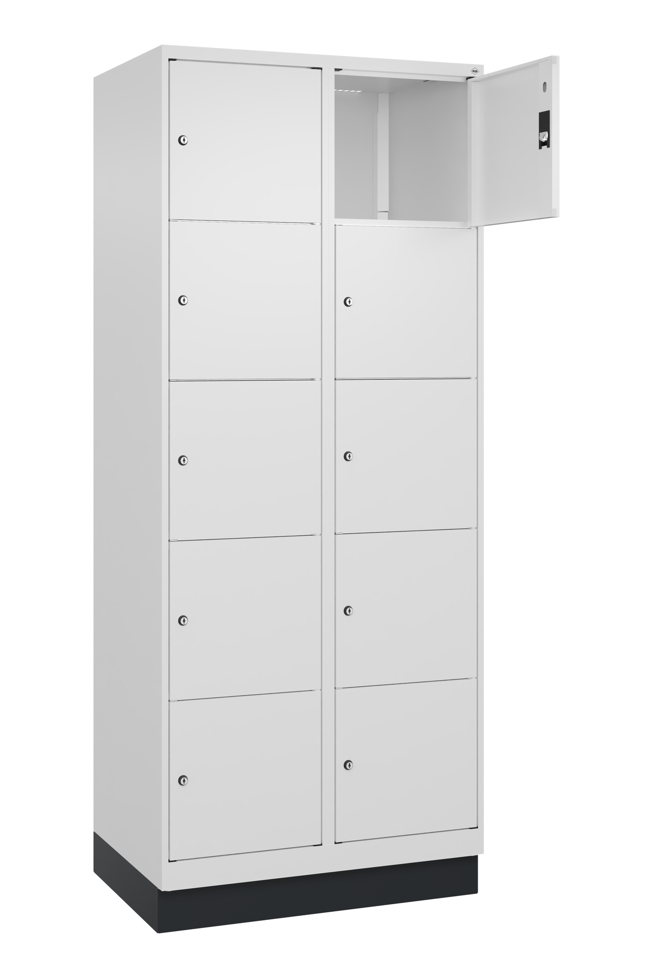 C+P Armoire à casiers Série Classic PLUS, socle, 10 casiers, 1950x800x500mm, 9016/9016