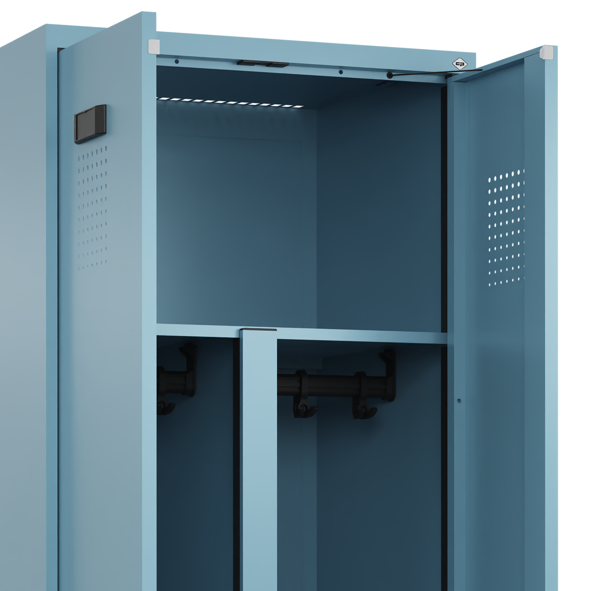 C+P PSA Schwarz-Weiß-Spind Evolo PLUS, Bank, 4 Abteile, 2120x1200x815mm