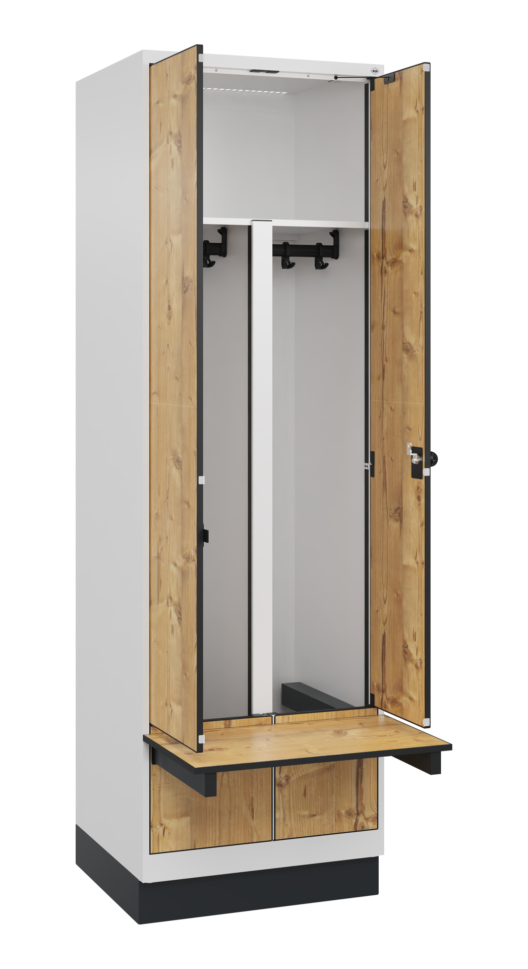 C+P PSA Schwarz-Wei�-Spind Evolo PLUS, Bank, 2 Abteile, 1950x600x815mm