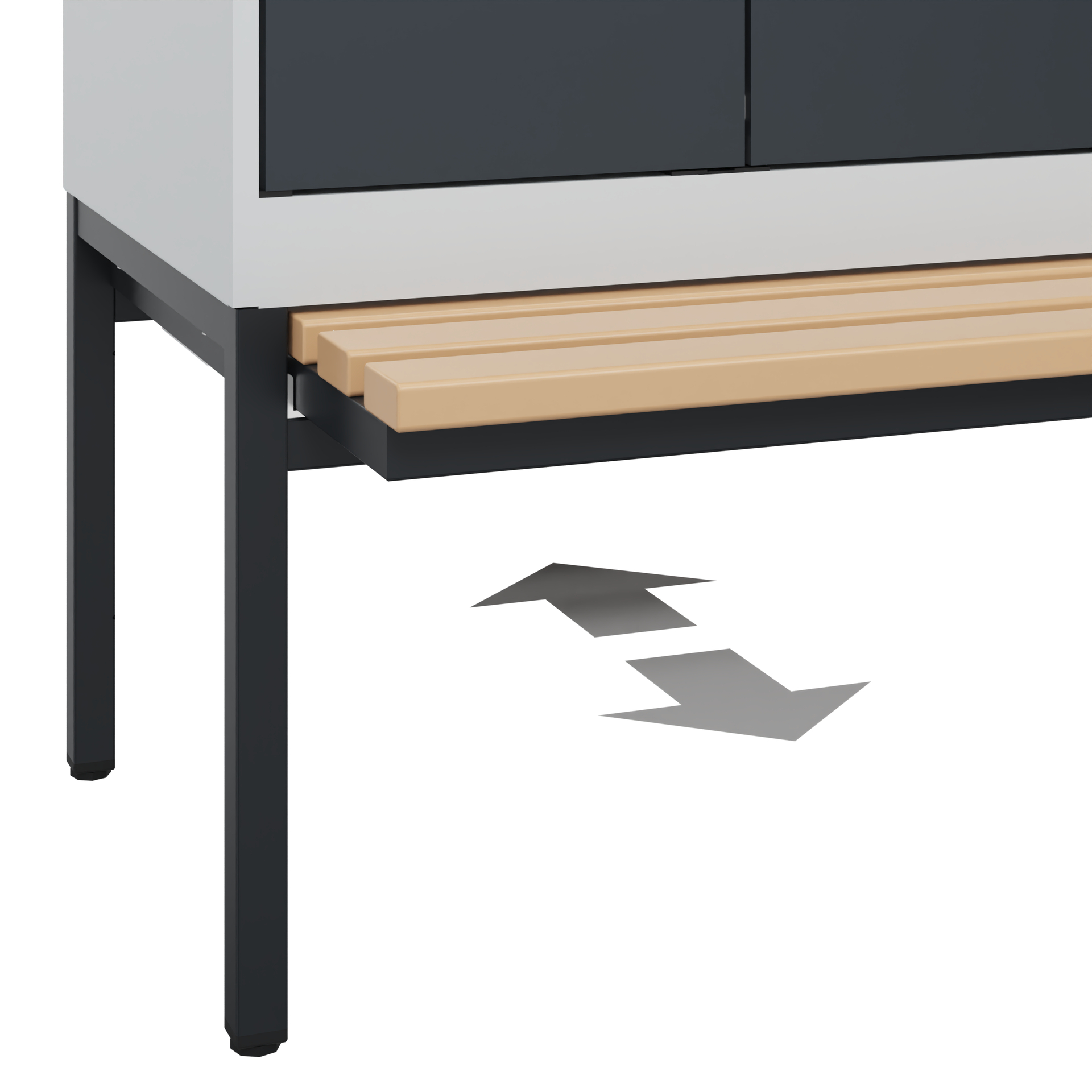 C+P PSA Schwarz-Weiß-Spind Evolo PLUS, Bank, 4 Abteile, 2120x1200x815mm
