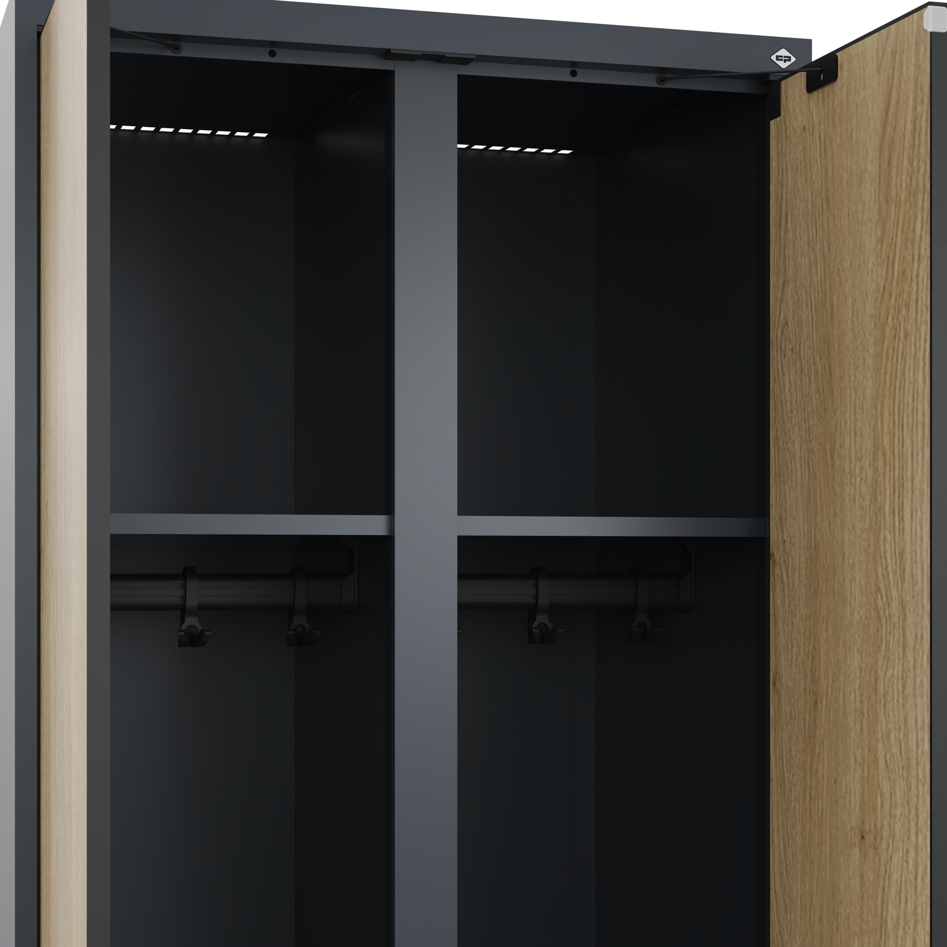 C+P Schwarz-Wei�-Spind Evolo PLUS, Gestell, 2 Abteile, 2120x600x500mm