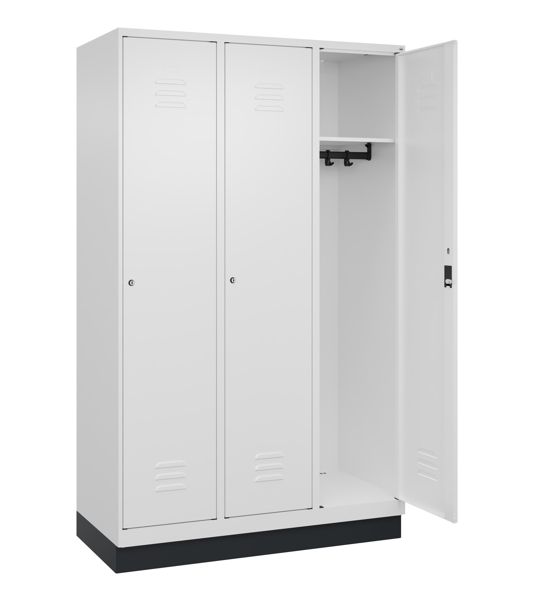 C+P Vestiaire Série Classic PLUS, socle, 3 compartiments, 1950x1200x500mm, 9016/9016