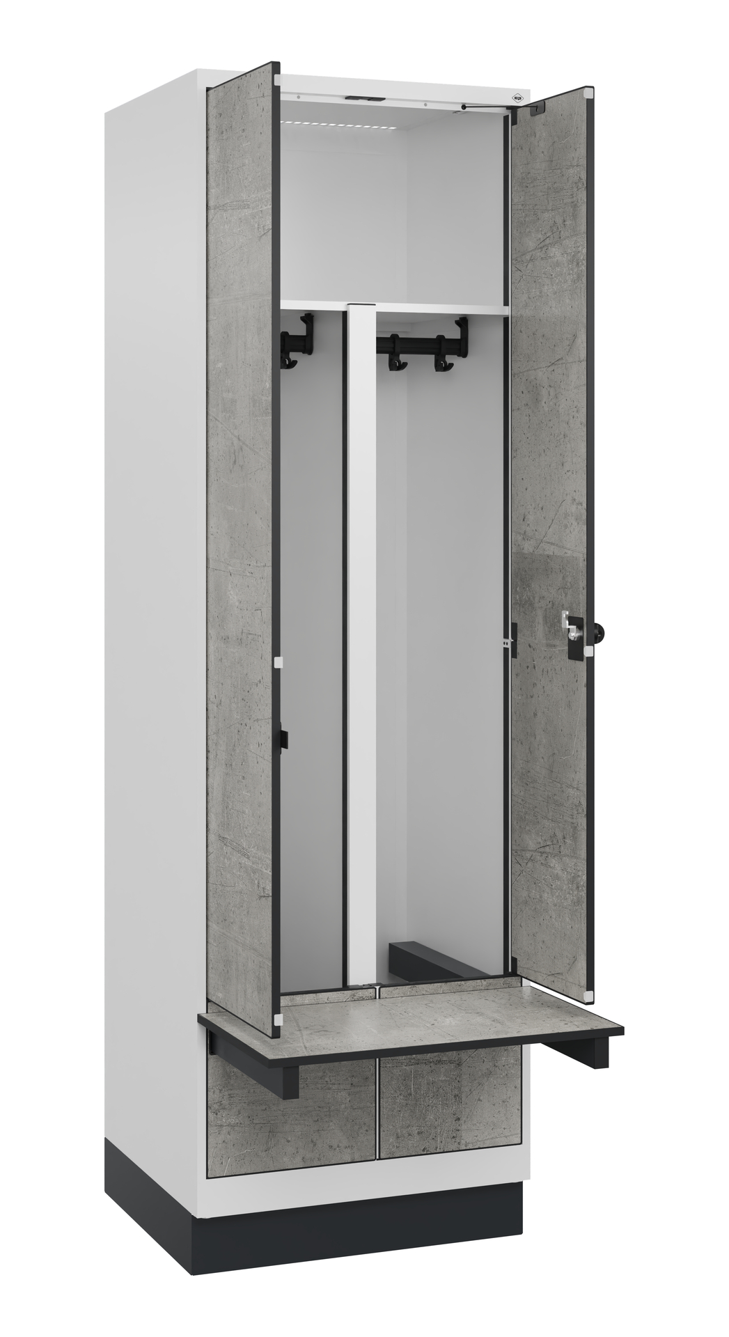 C+P PSA Schwarz-Wei�-Spind Evolo PLUS, Bank, 2 Abteile, 1950x600x815mm