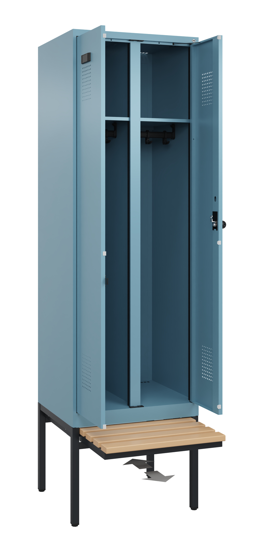 C+P Schwarz-Weiß-Spind Evolo PLUS, Bank, 2 Abteile, 2120x600x815mm