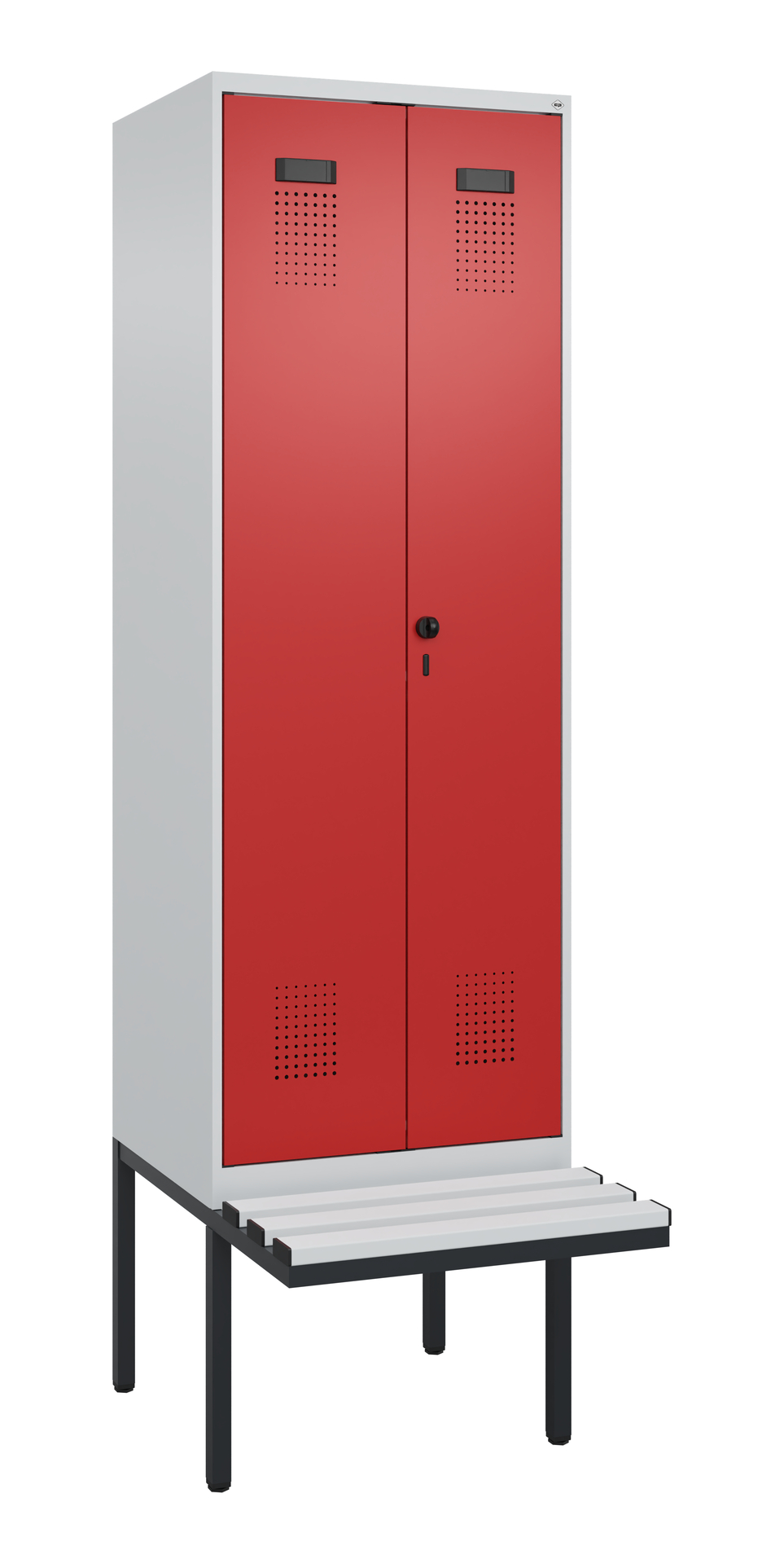 C+P Schwarz-Weiß-Spind Evolo PLUS, Bank, 2 Abteile