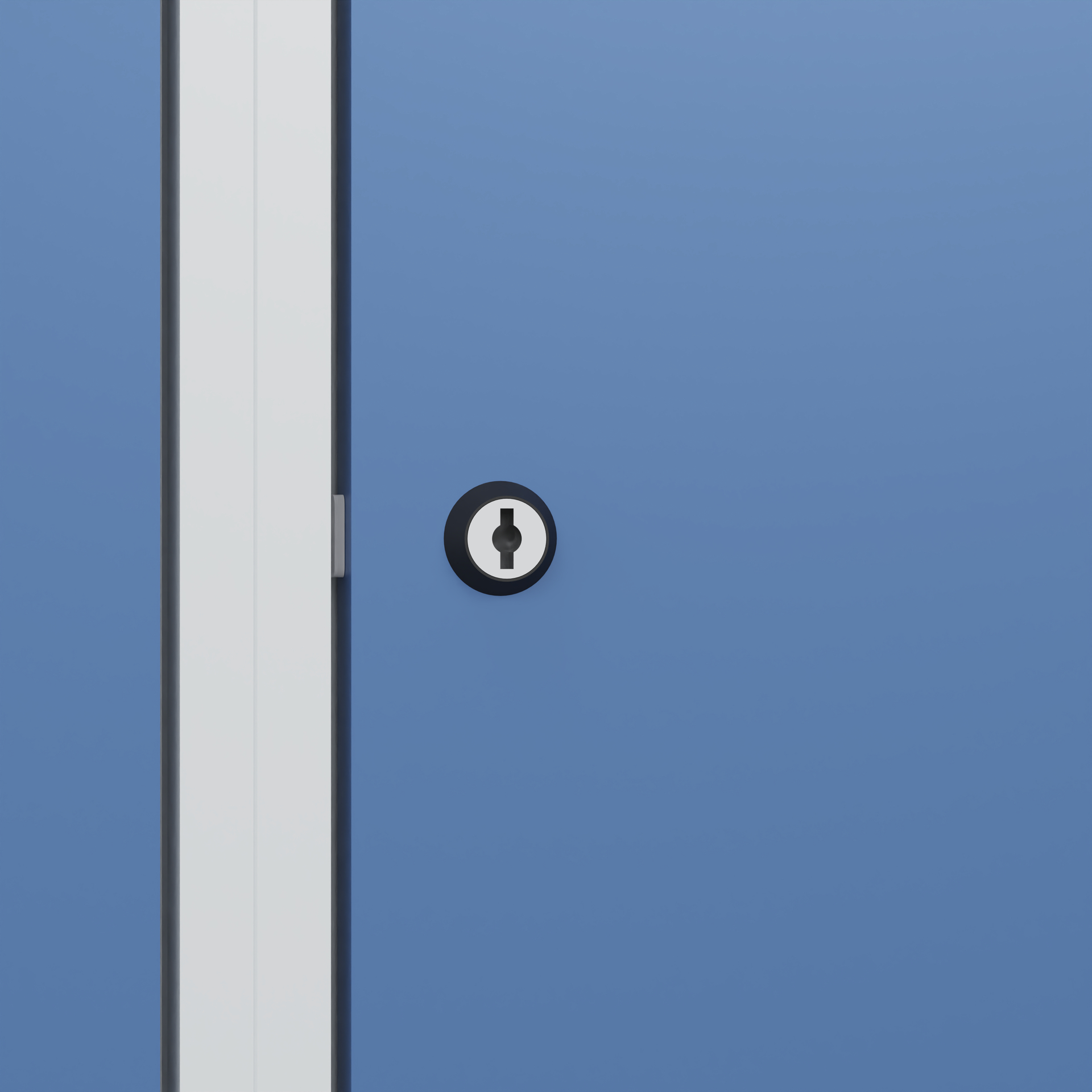 Schlüsselloch in blauer Tür eingebettet.